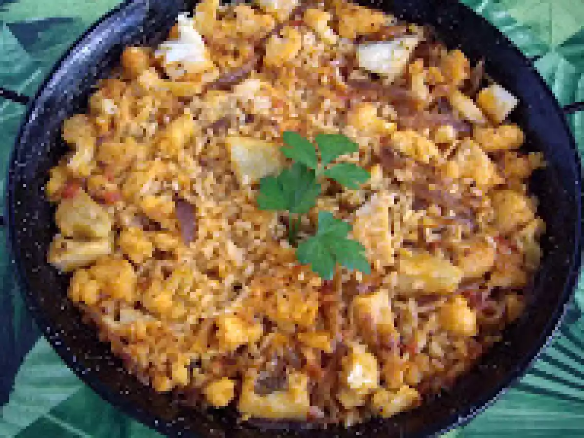 Arroz con bacalao y coliflor