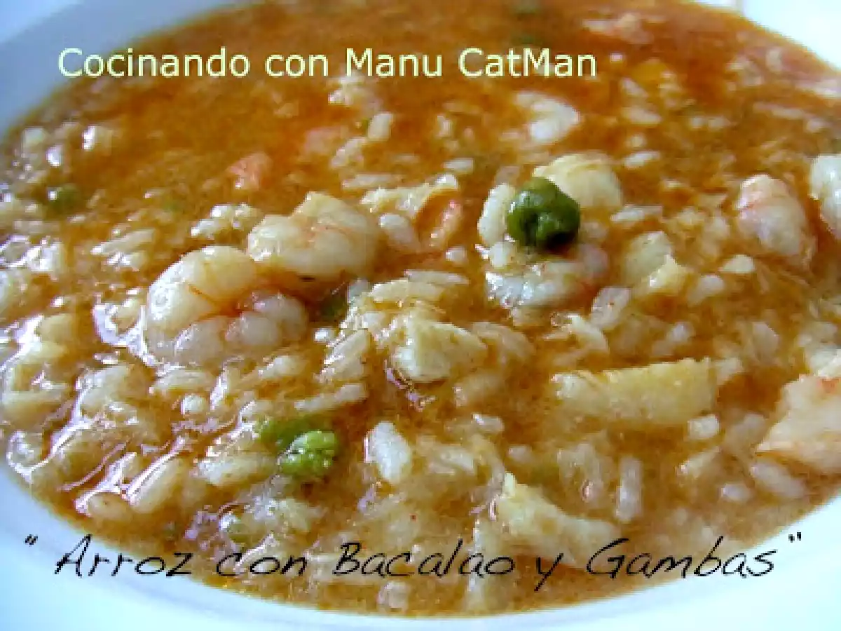 Arroz con bacalao y gambas