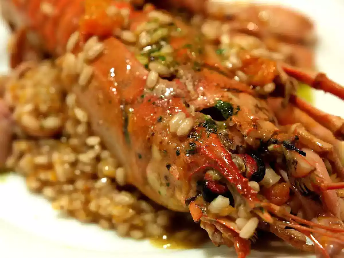 Arroz con cigalas, calamares y calabaza