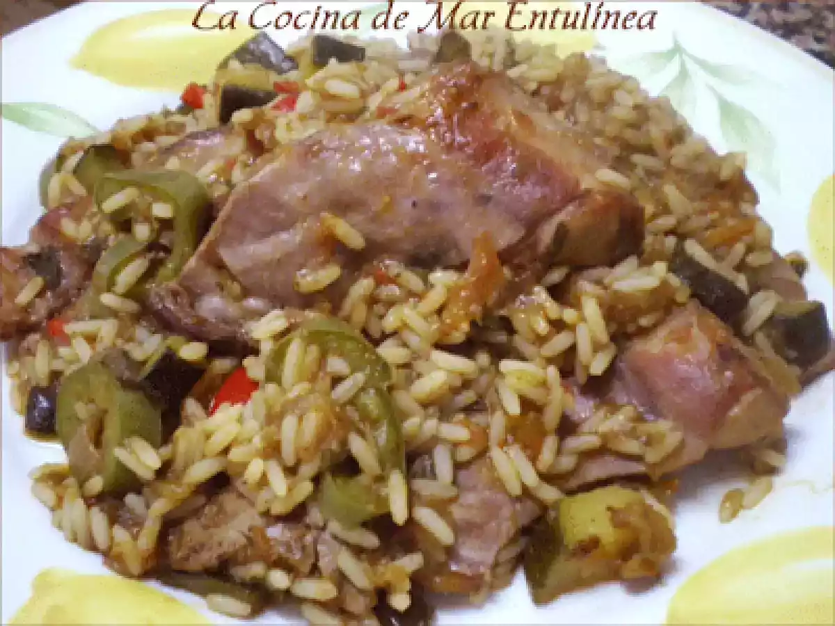 Arroz con conejo y verduras