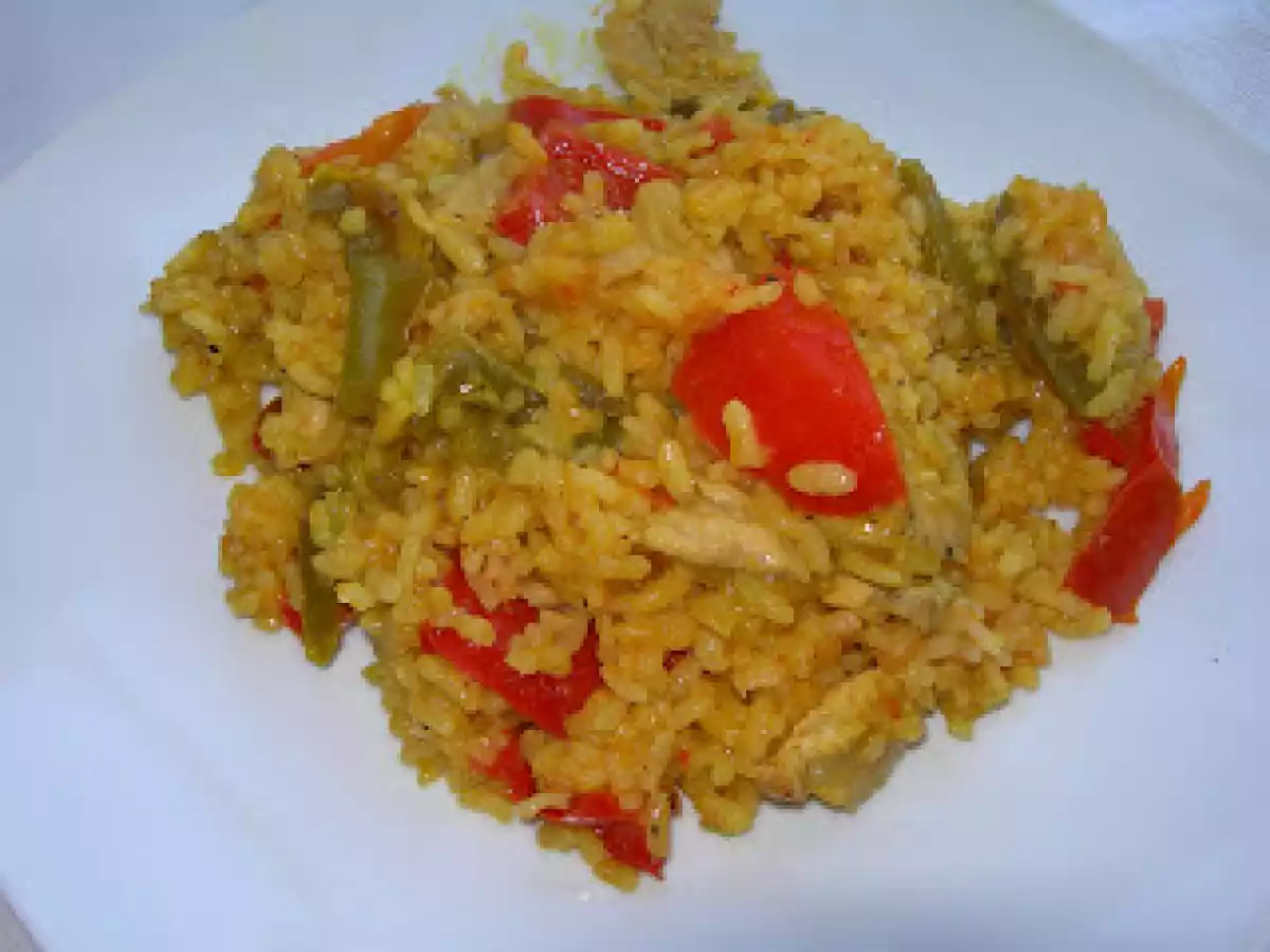 Arroz con pollo y verduras al curry. Paso a paso.