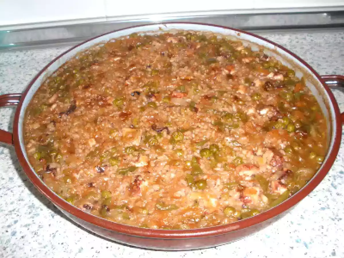 Arroz con pulpo y verduras