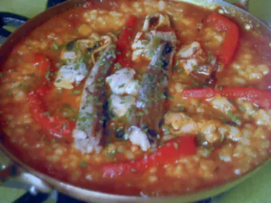 arroz con sardinas y pimientos asados