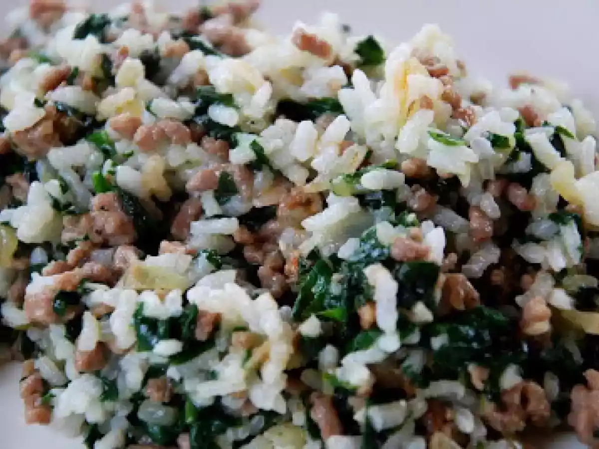 Arroz con ternera y espinacas