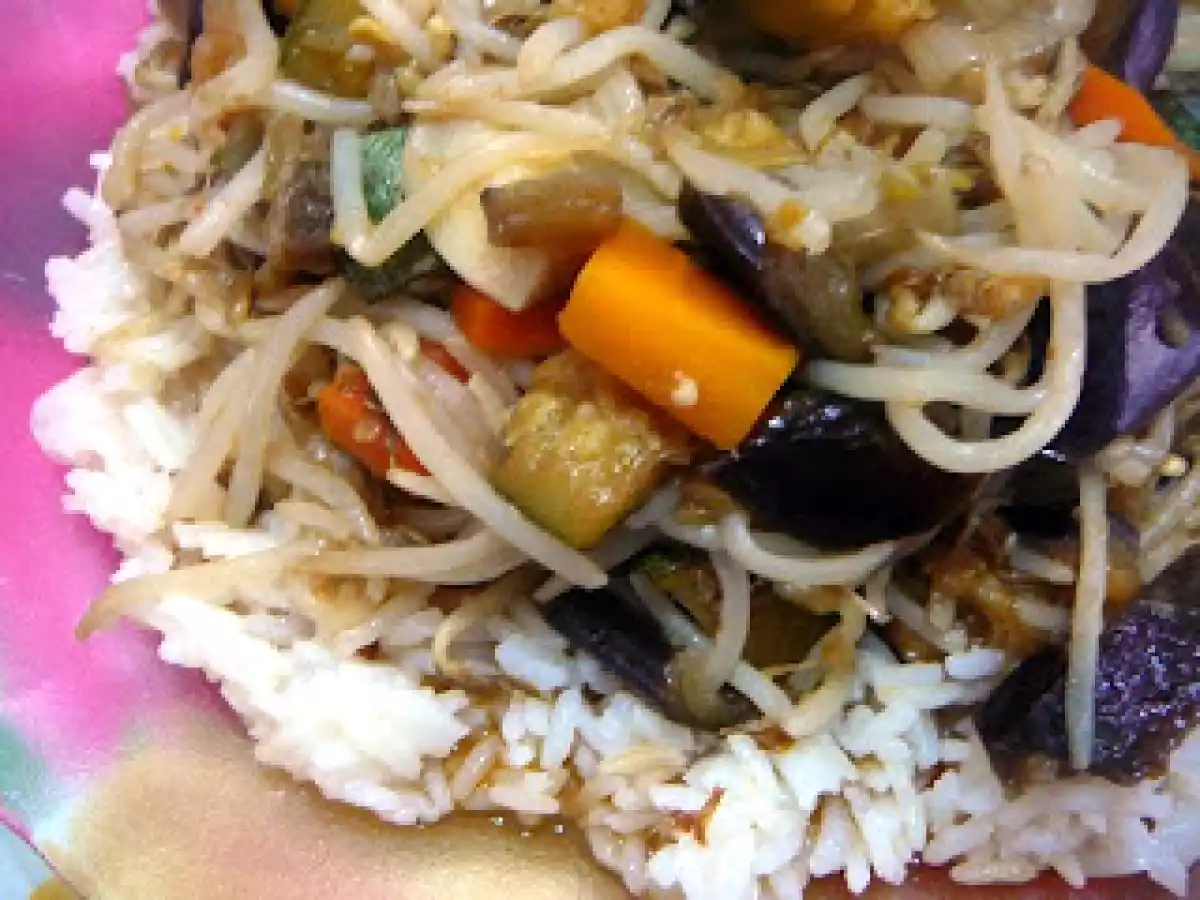 Arroz con vegetales salteados en especias WOK