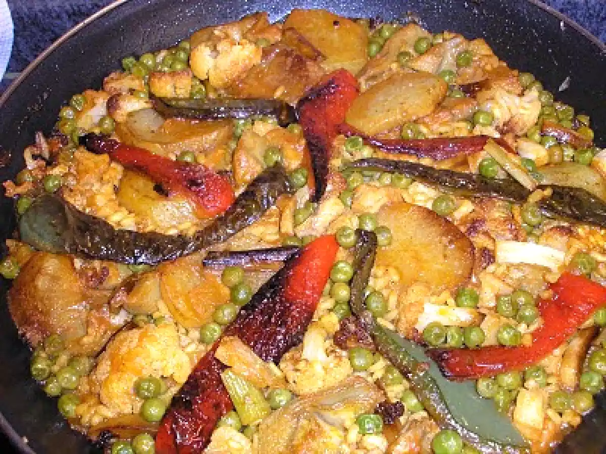 Arroz con verduras y bacalao