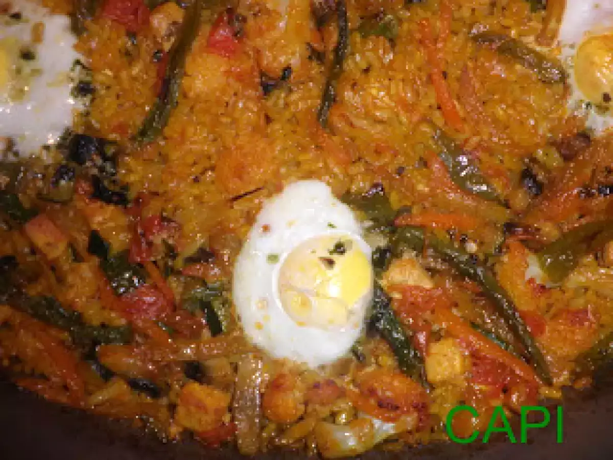 ARROZ DE VERDURAS Y EMPERADOR CON HUEVOS DE CODORNIZ. - foto 2