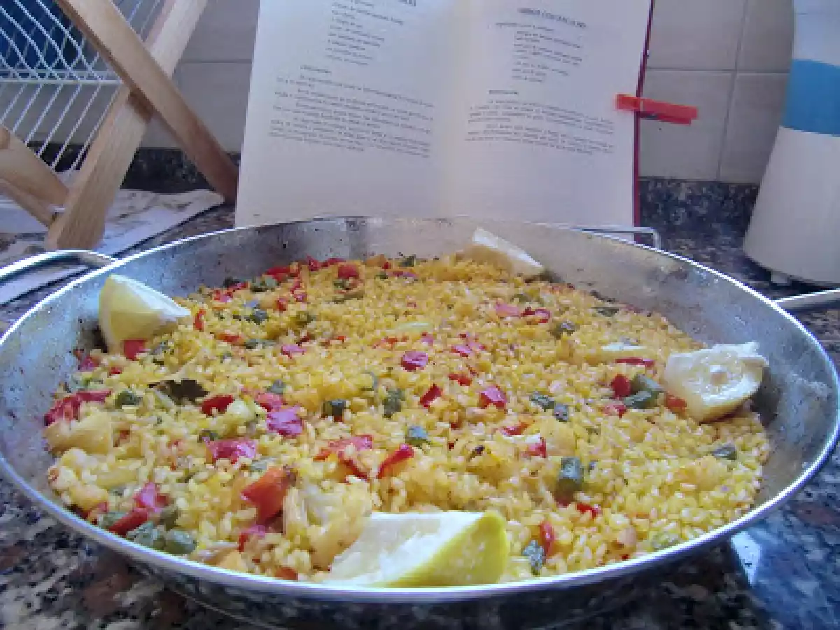 Arroz seco con bacalao y verduras