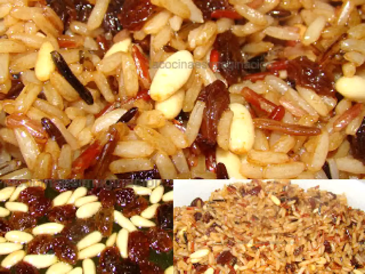 Arroz tres colores con pasas y piñones