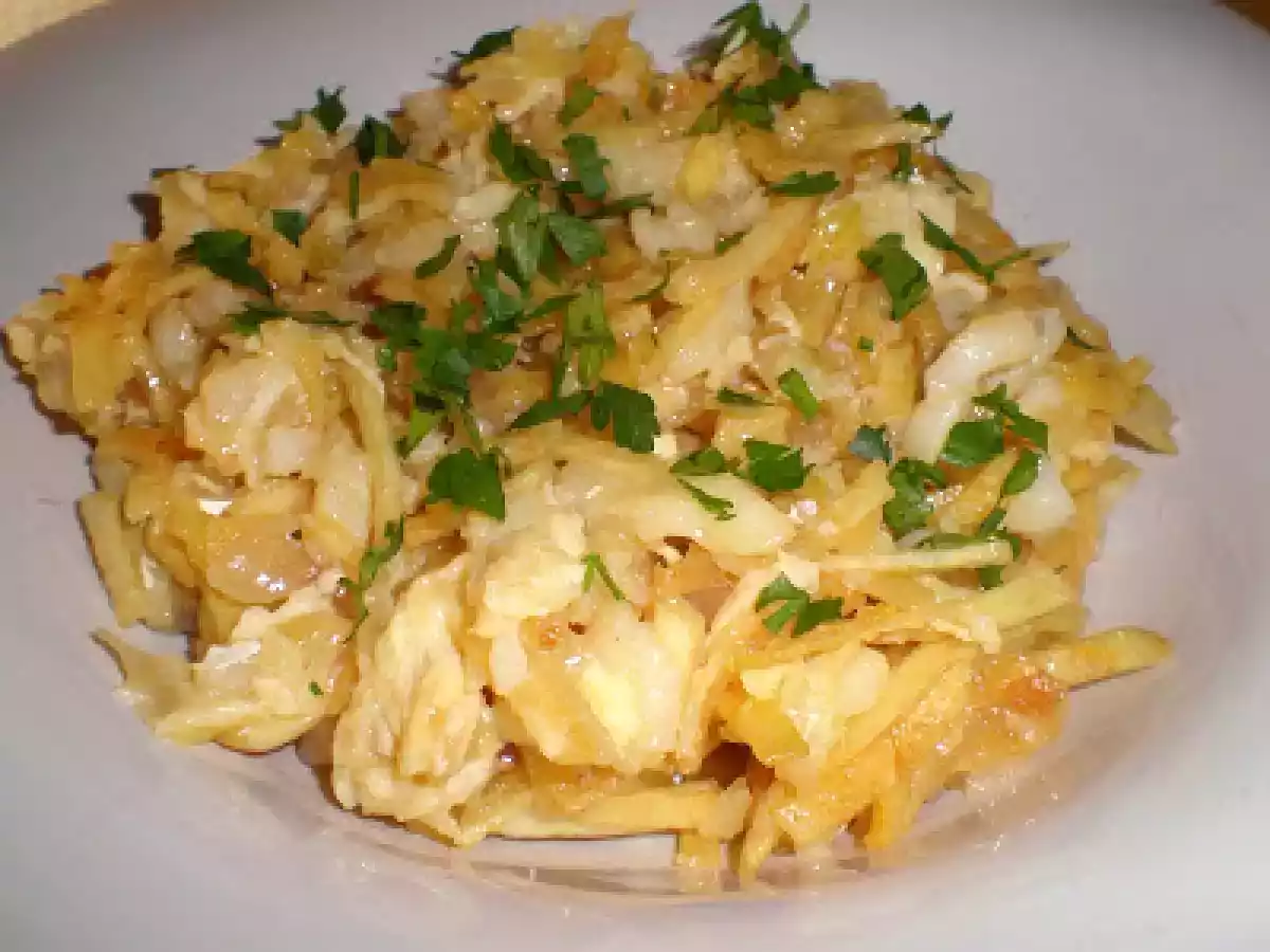 Bacalao a bras, con patatas paja compradas