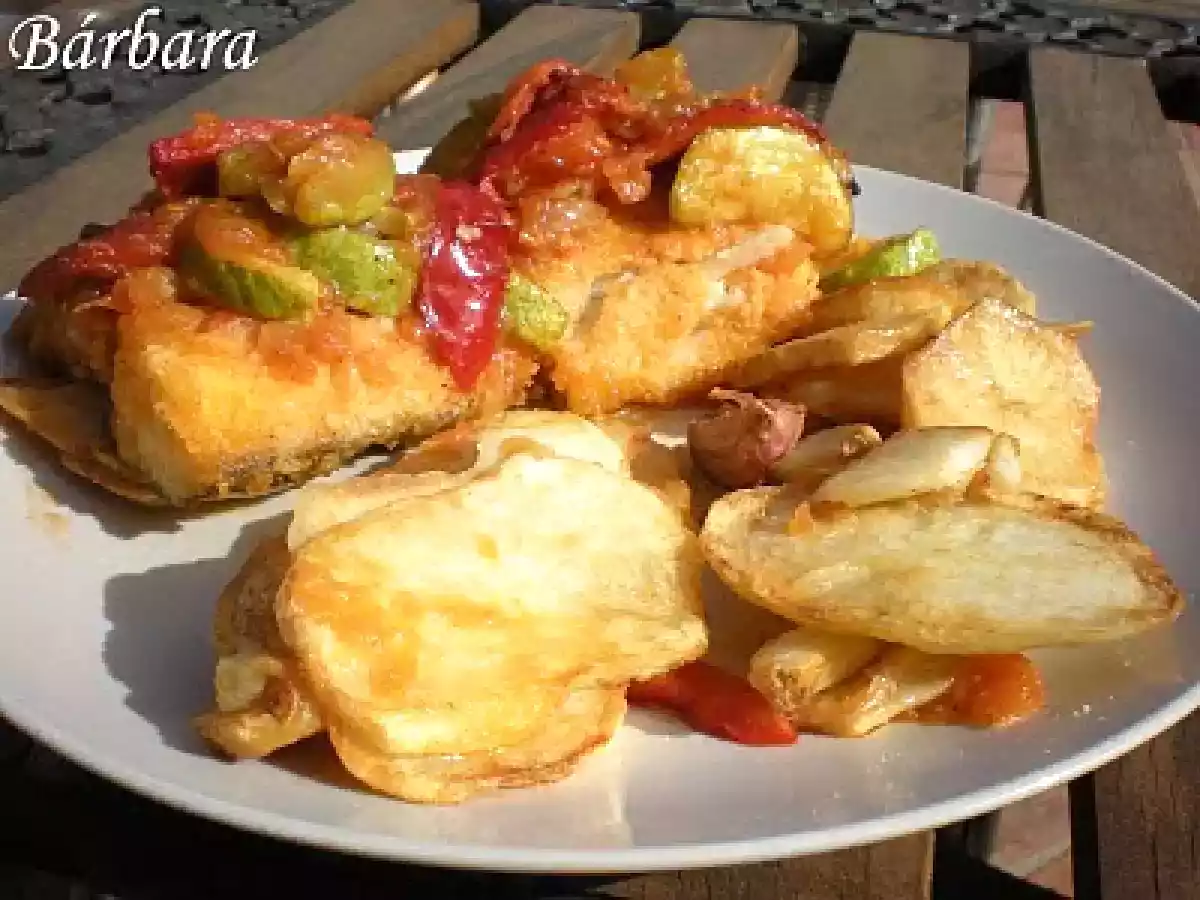 BACALAO CON PISTO Y PATATAS