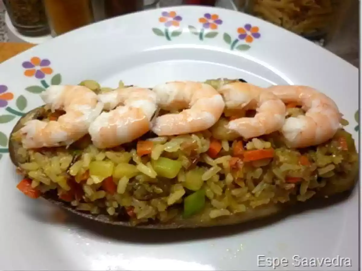 Berenjena al vapor rellena (Thermomix)