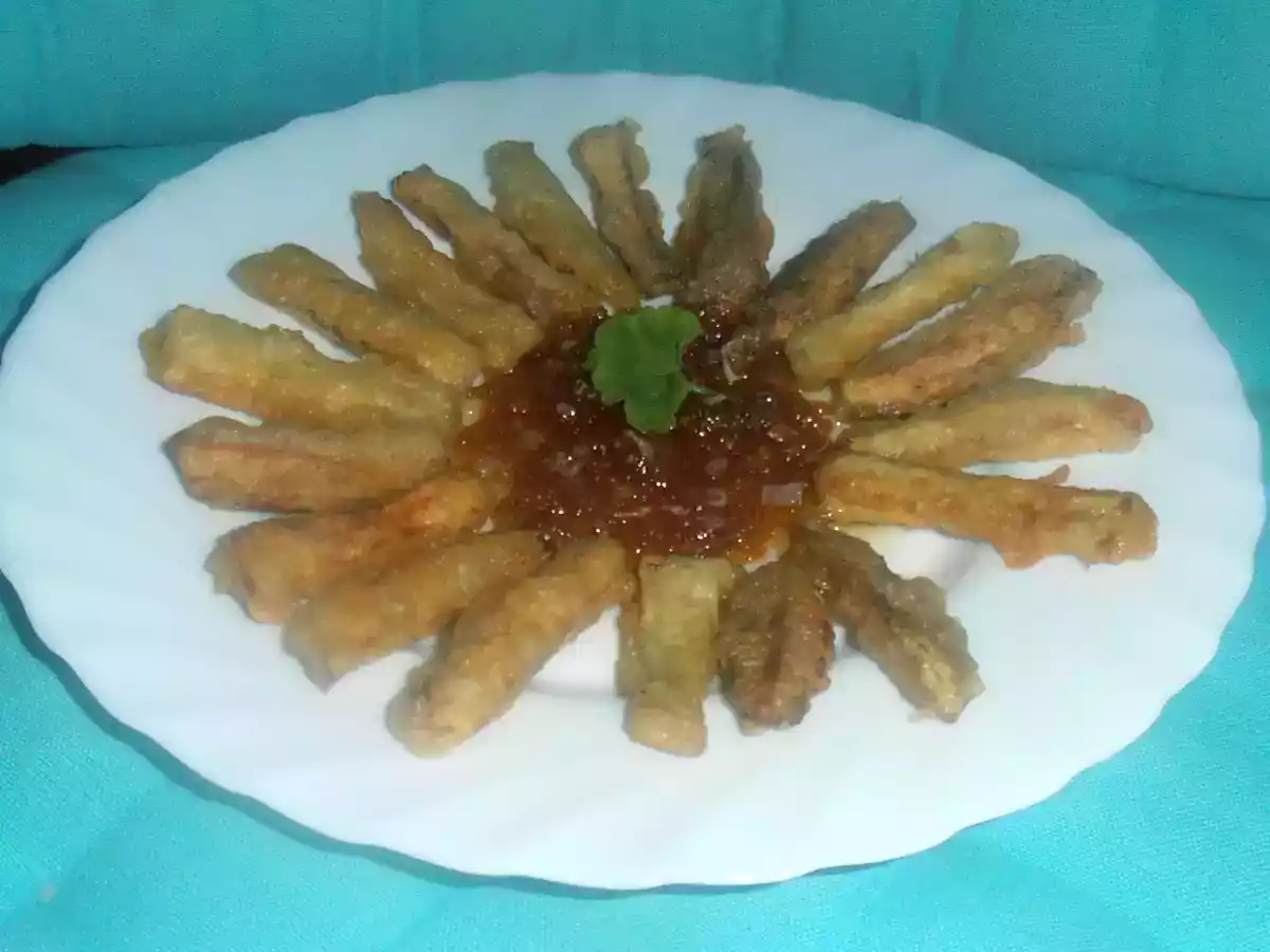 Berenjena orly con salsa agridulce