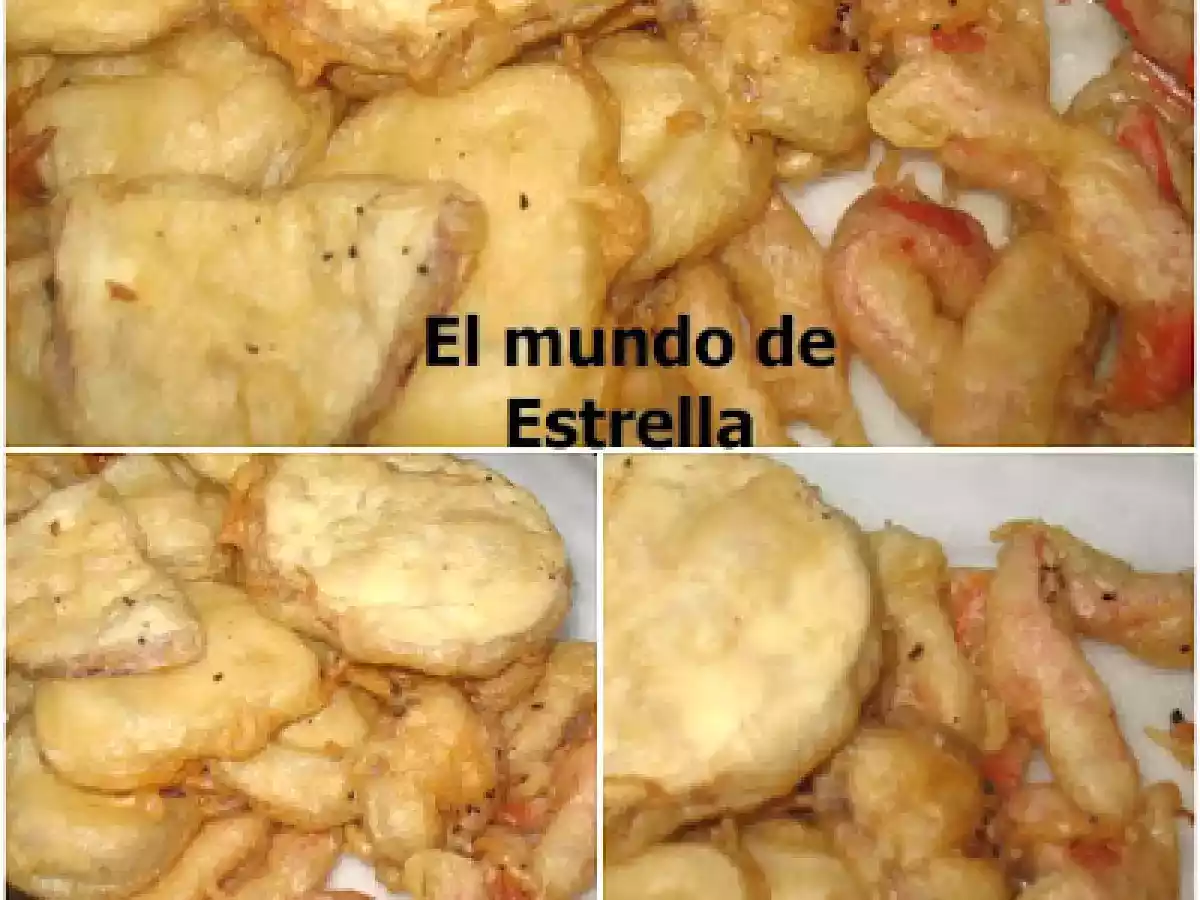 Berenjenas y pimientos rojos en tempura