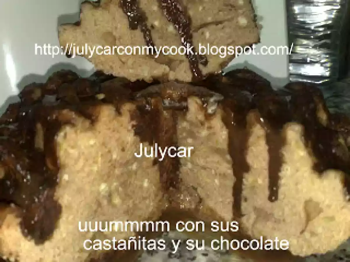 Bizcocho de castañas con chocolate al microondas light