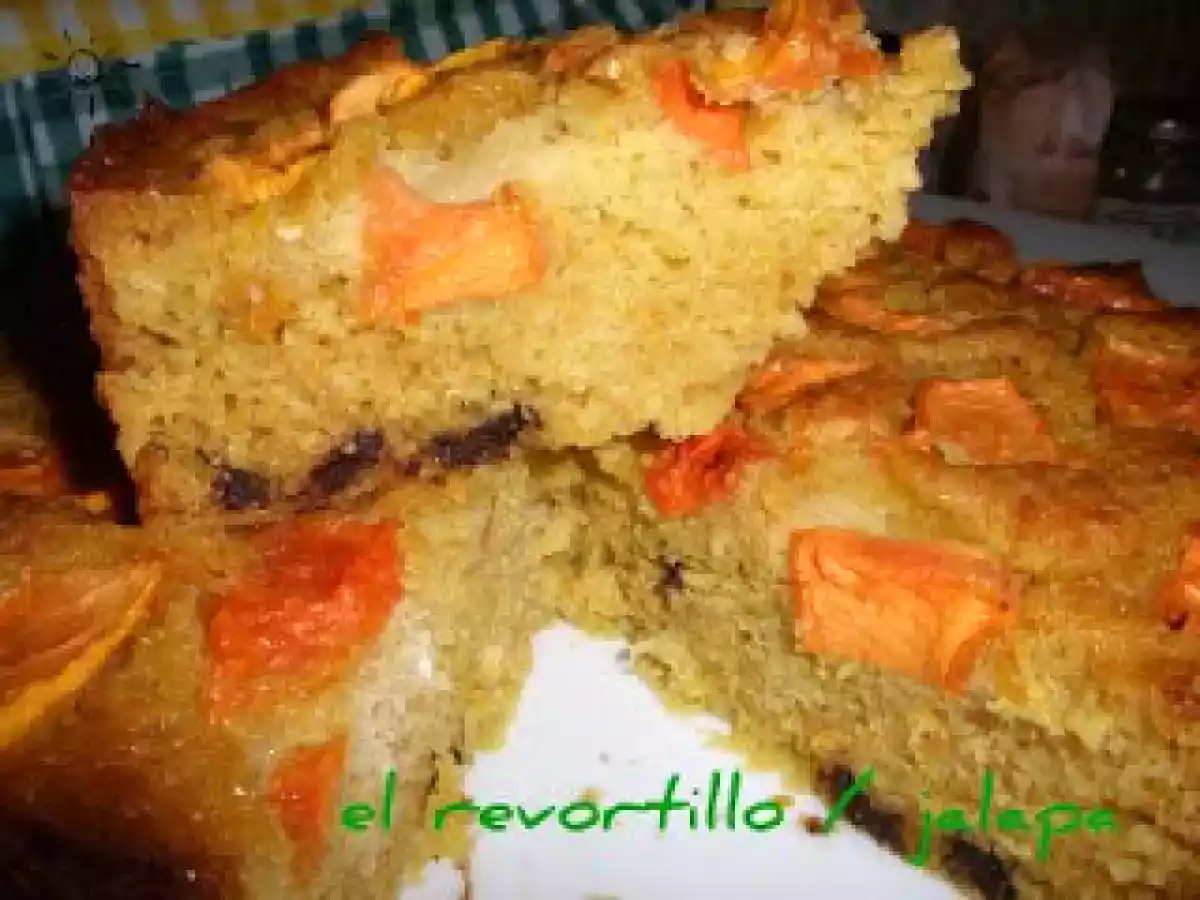 BIZCOCHO DE NARANJA CON PAPAYA Y GOTITAS DE CHOCO