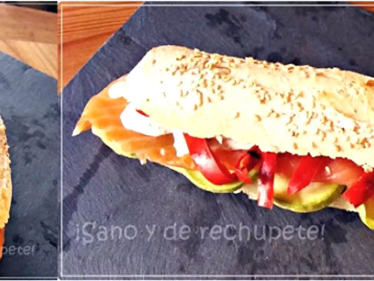 Bocadillo de salmón con vegetales y mahonesa de alcaparras - foto 2