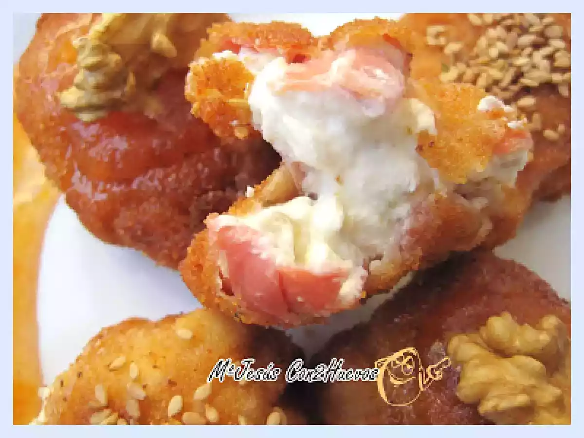 BOCADITOS DE JAMÓN RELLENOS DE QUESO NUECES Y PIÑONES - foto 2