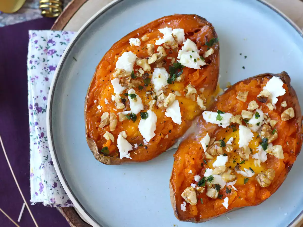 Boniato asado con huevo, queso feta, miel y nueces - foto 6