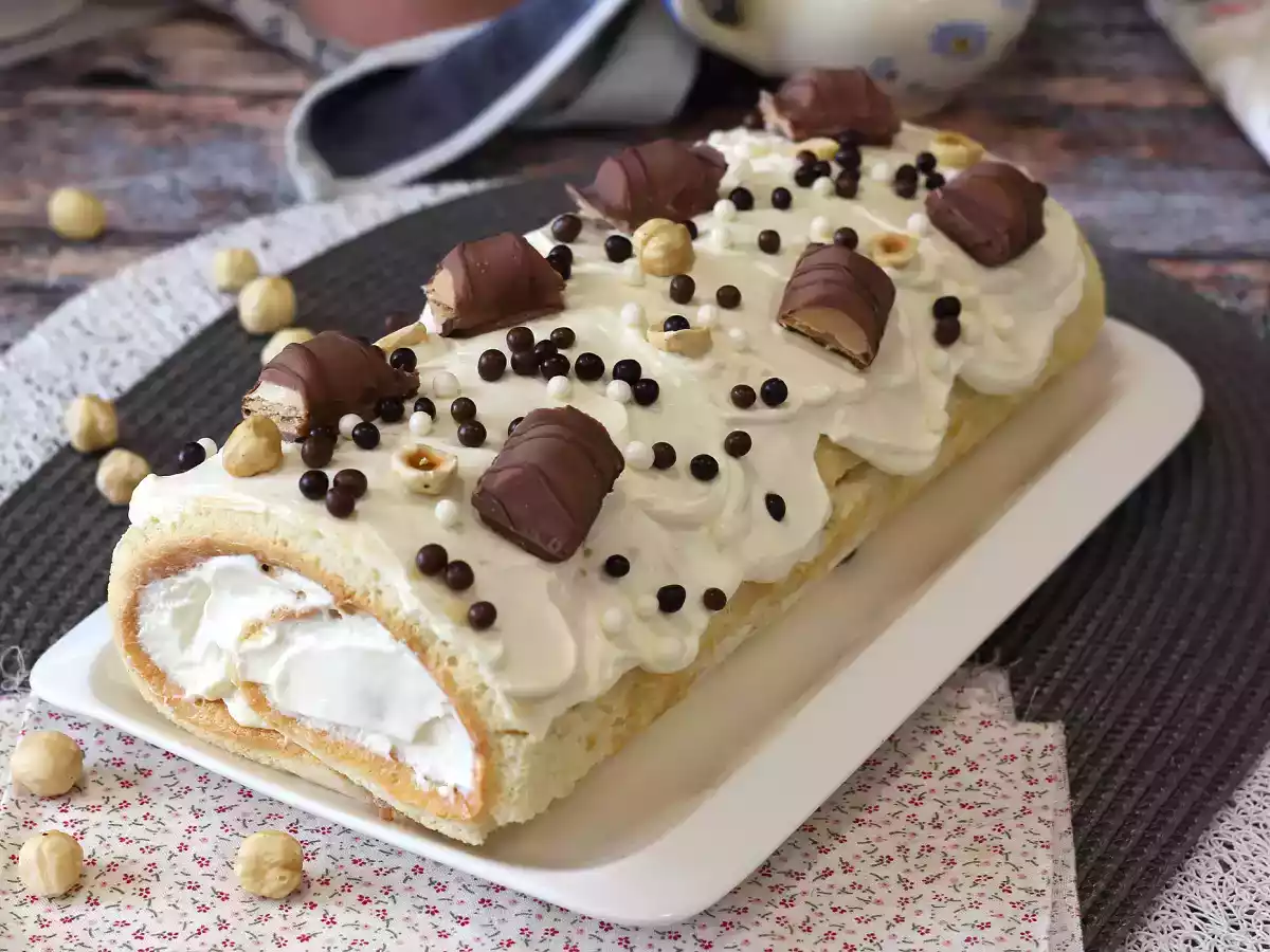 Brazo de gitano sabor a Kinder Bueno, ¡perfecto como tarta de cumpleaños o tronco de Navidad! - foto 4
