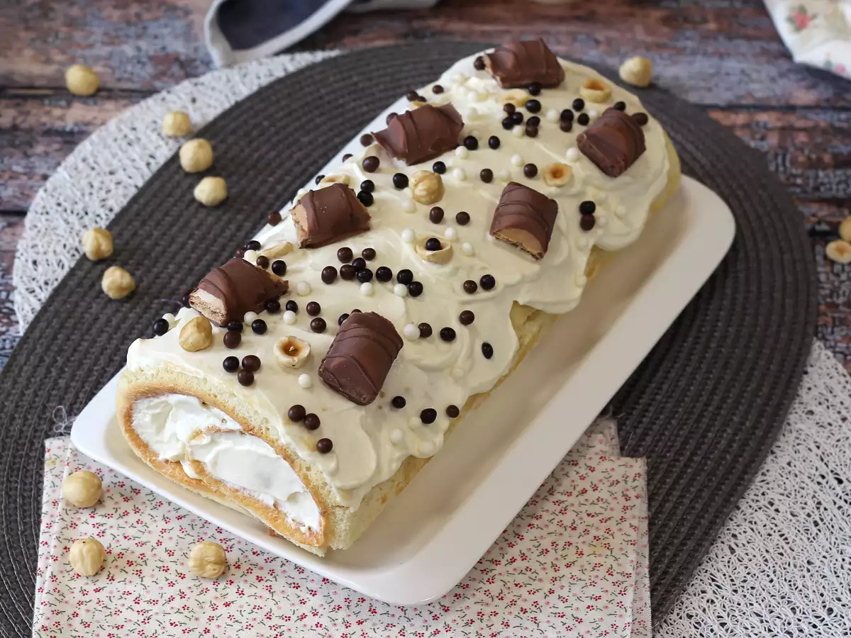 Brazo de gitano sabor a Kinder Bueno, ¡perfecto como tarta de cumpleaños o tronco de Navidad! - foto 8