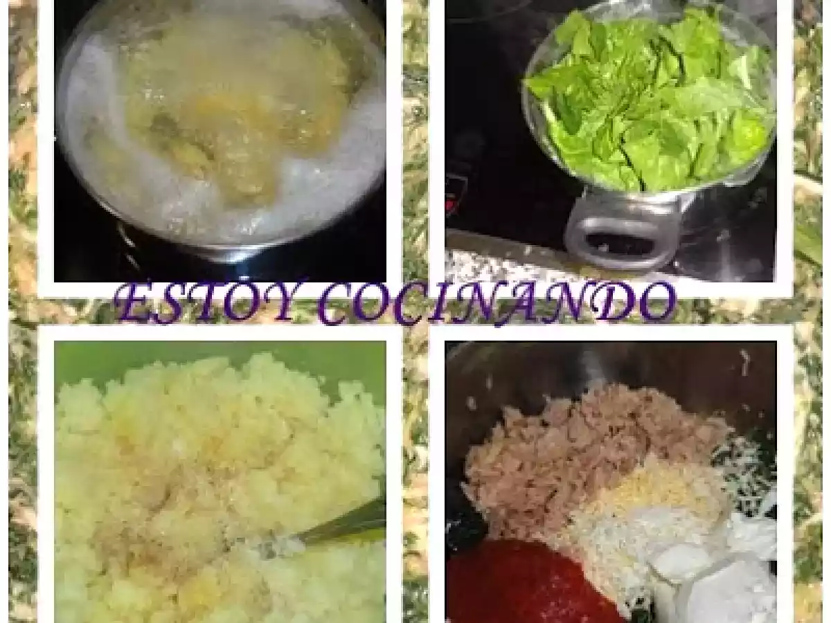 Brazo de puré de patata con espinacas, queso y atún - foto 2