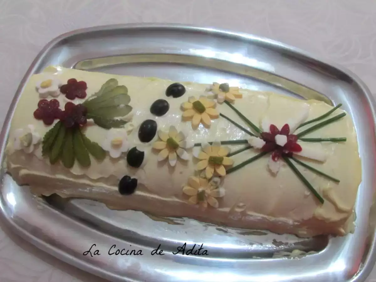 Brazo de puré de patatas, relleno de mariscos