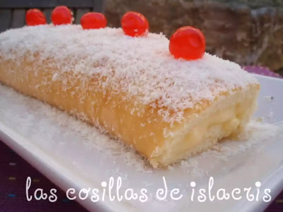 Brazo gitano de crema quemada y coco