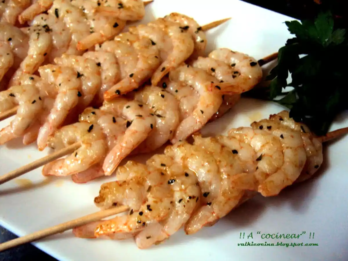 Brocheta de gambas
