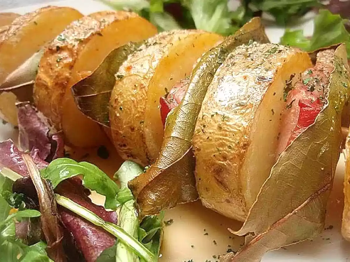 Brocheta de patata y panceta