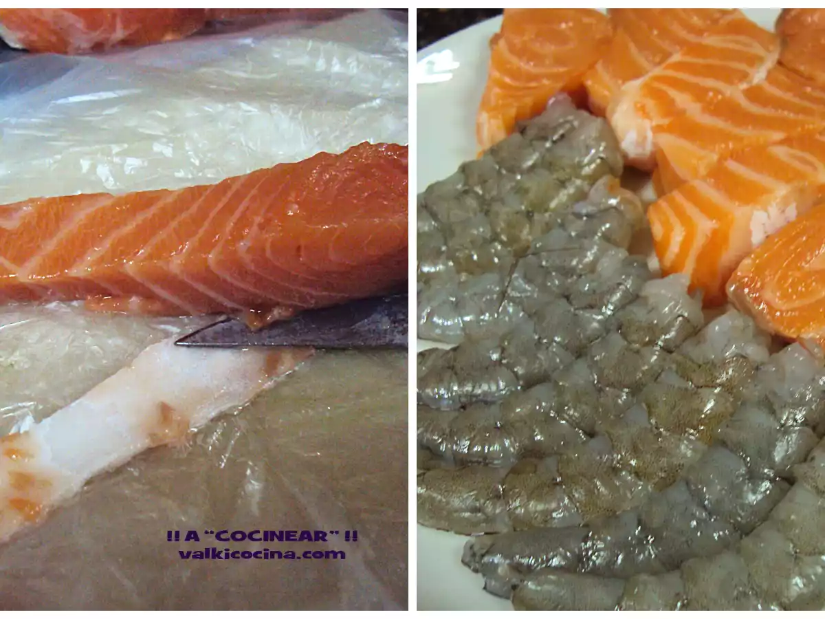 Brocheta de salmón y langostinos - foto 2