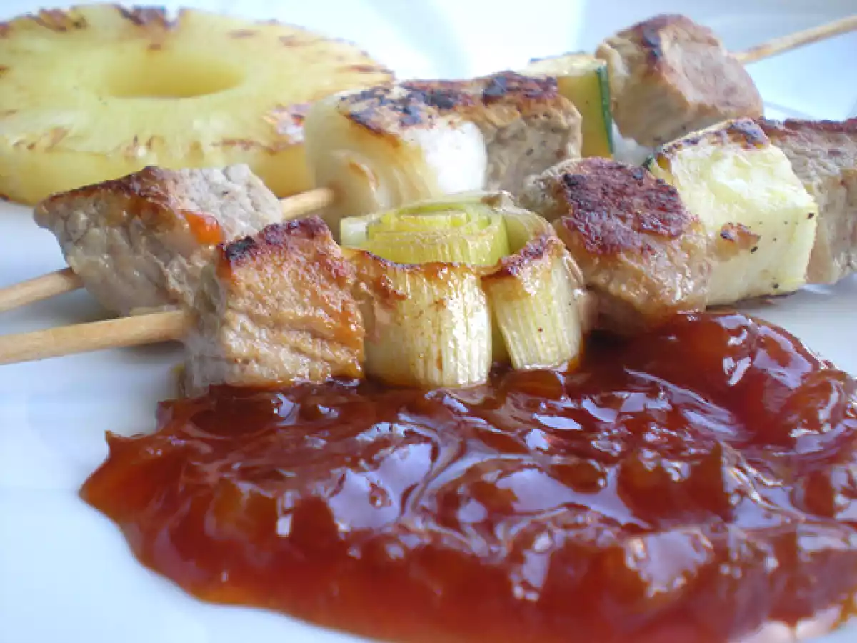 Brochetas de lomo y verduras sweetchilli. Paso a paso.