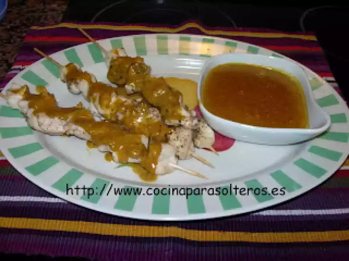 BROCHETAS DE POLLO CON SALSA DE CACAHUETE (SALSA SATAY O SATE)