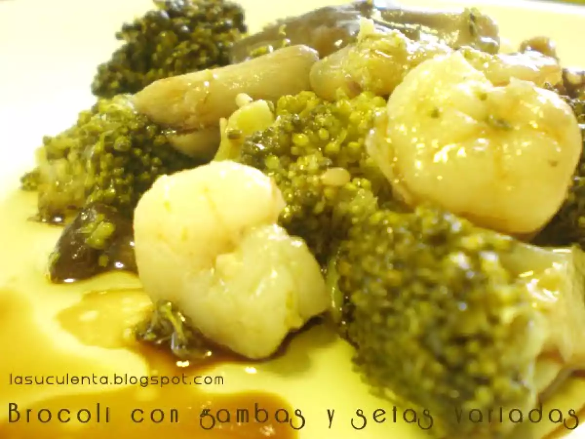 Brócoli con gambas y setas variadas - foto 2
