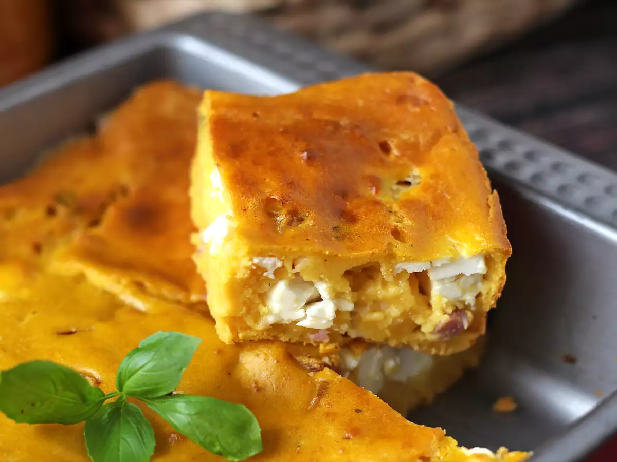 Brownie salado de calabaza con jamón y feta: ¡ideal para aprovechar una crema de verduras! - foto 3
