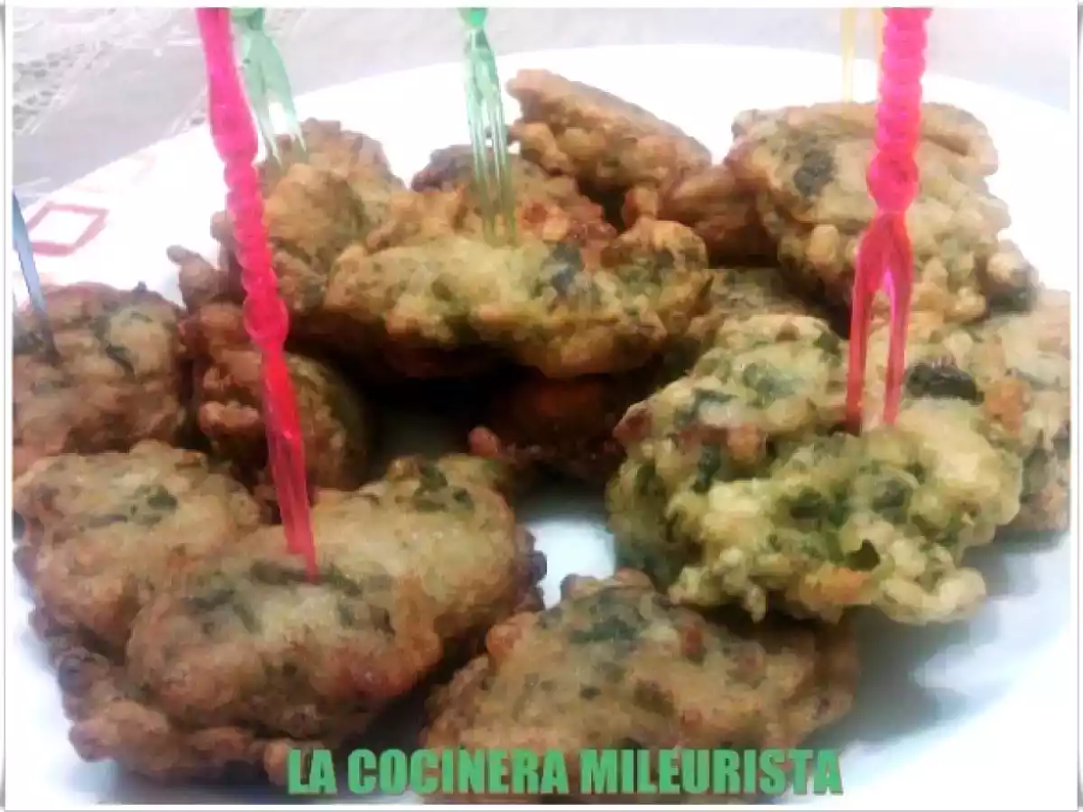 Buñuelos de arroz y espinacas con jamón y queso (Receta de aprovechamiento)