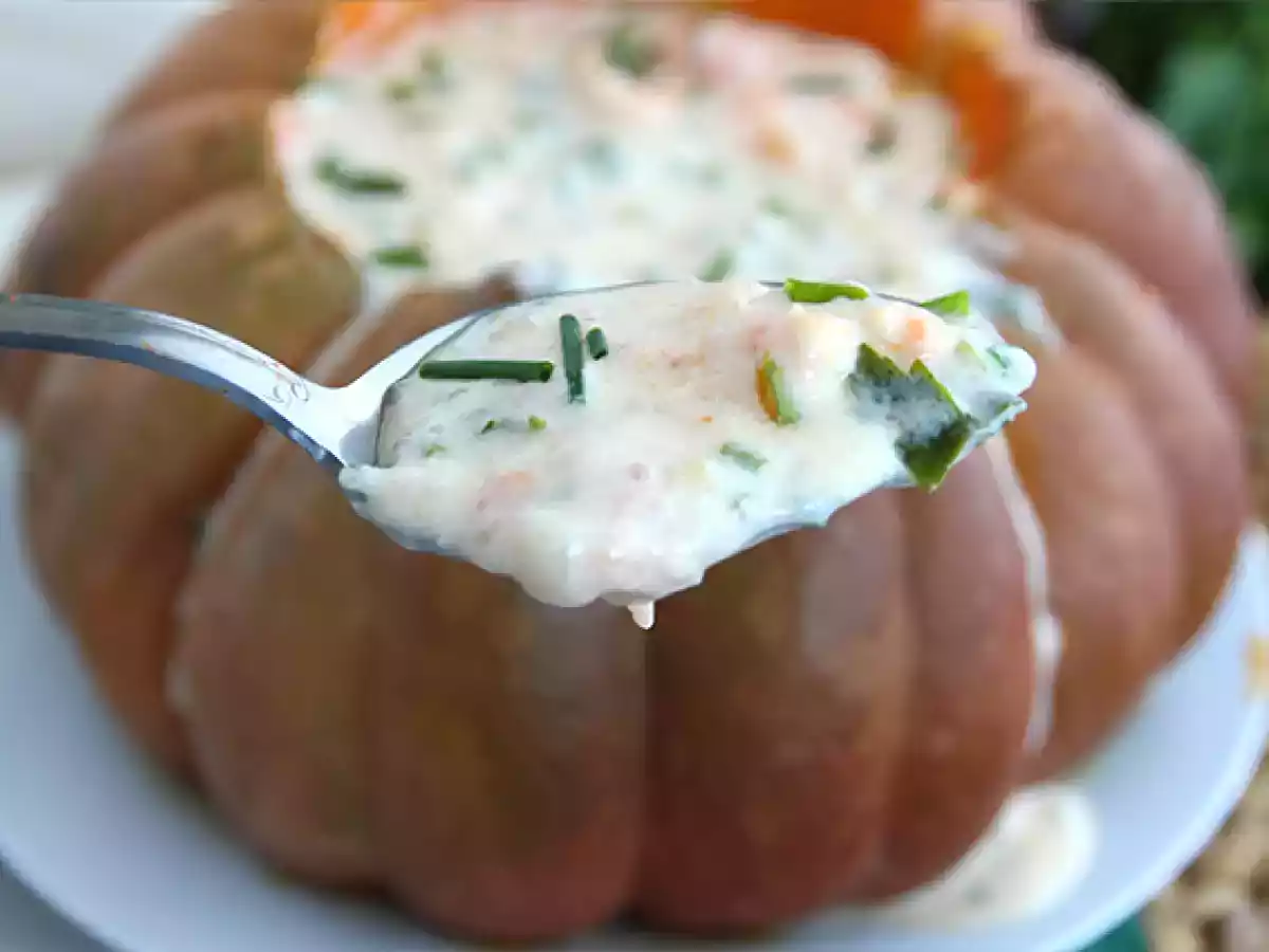 Calabaza asada rellena de crema de gambas (Camarão na moranga) - foto 4