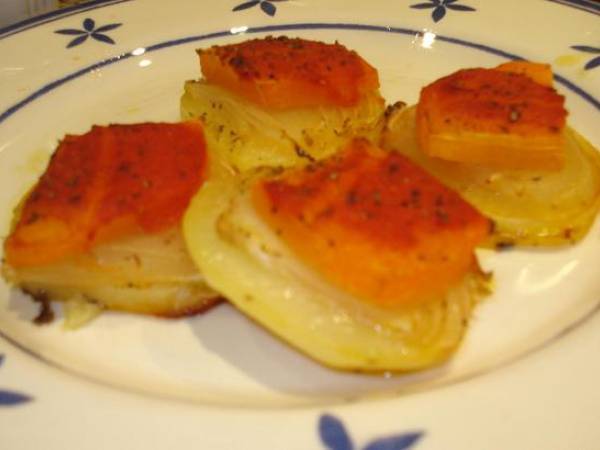 Calabaza con patatas al horno