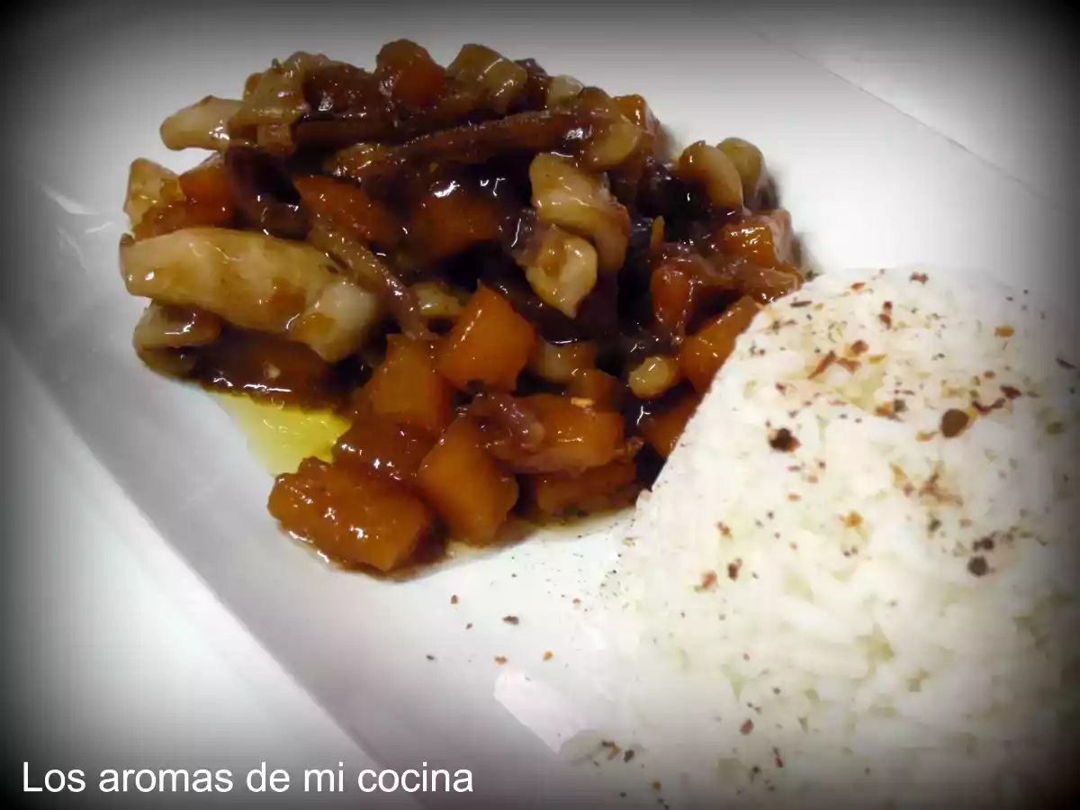 Calamares y calabaza en Wok