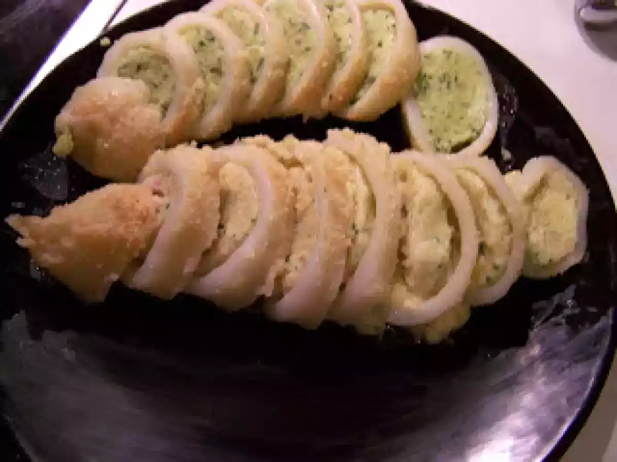Calamari doppio ripieno al forno (Calamares doble relleno al horno)
