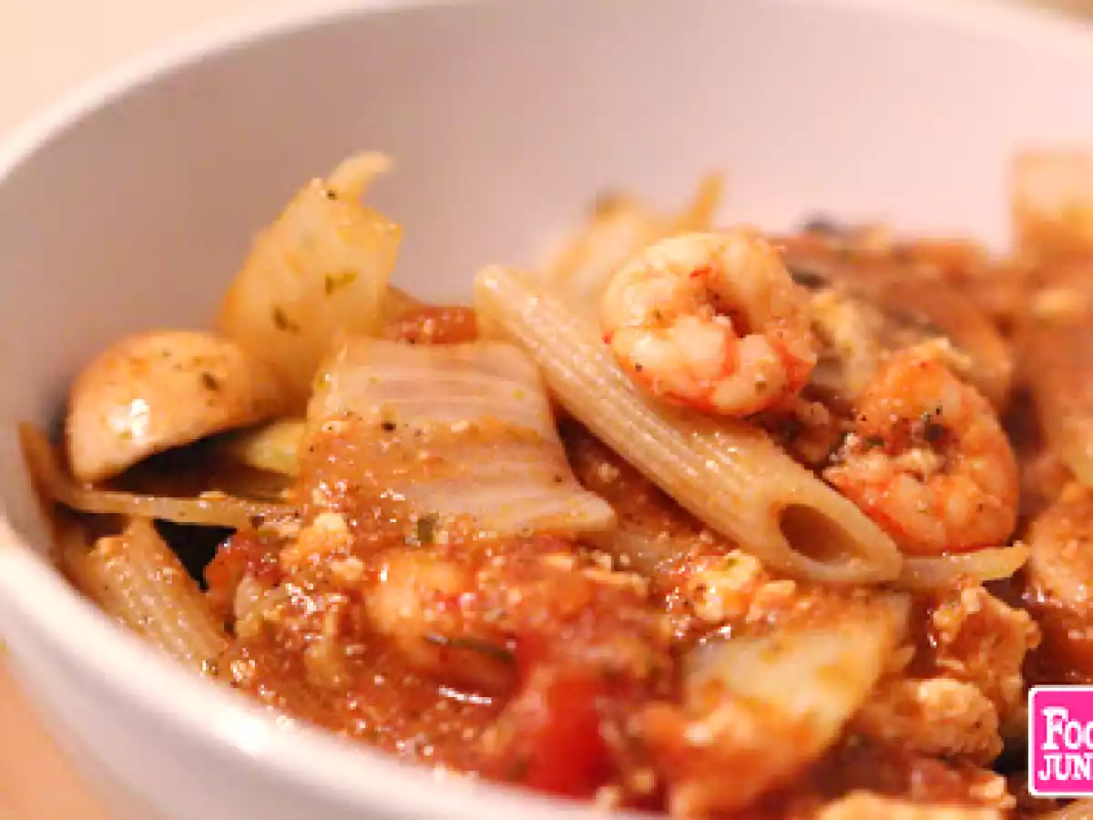 Camarones en salsa de tomate y ricotta (ni se nota que es de 400 calorías)