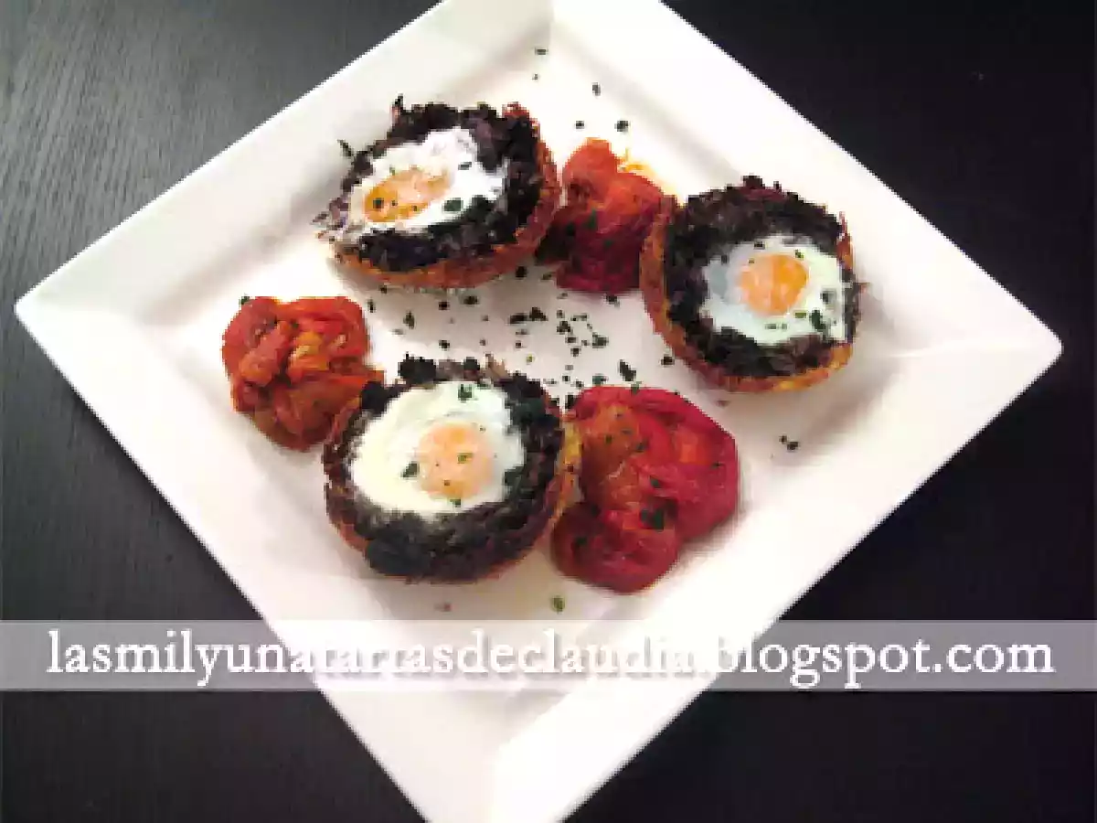 Canastitas de morcilla con pimientos asados