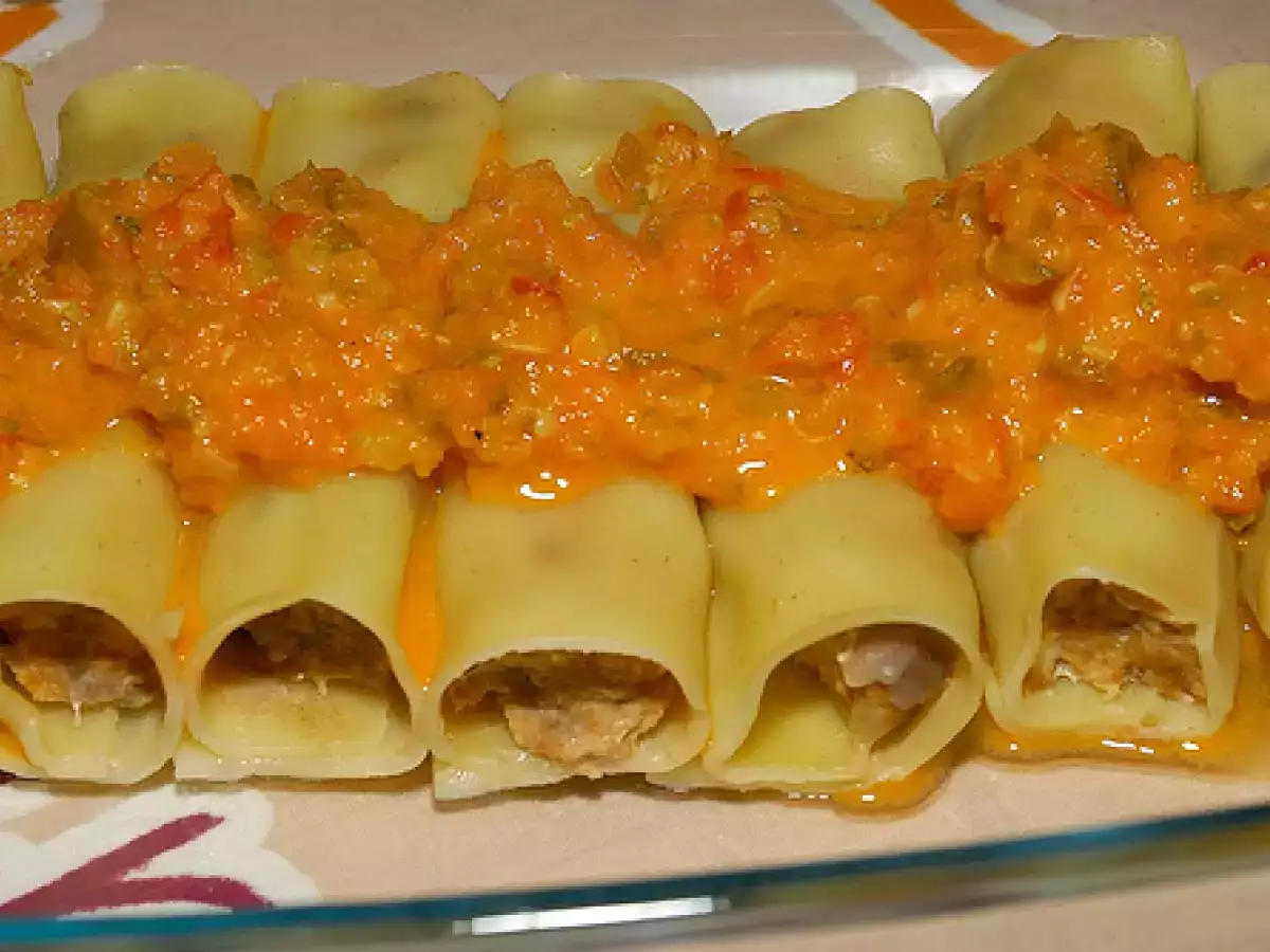 Canelones de carne con salsa de verduras