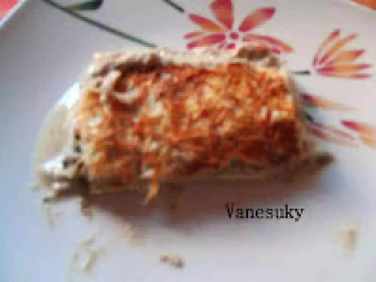 Canelones de espinacas con bechamel de calabacines y champis