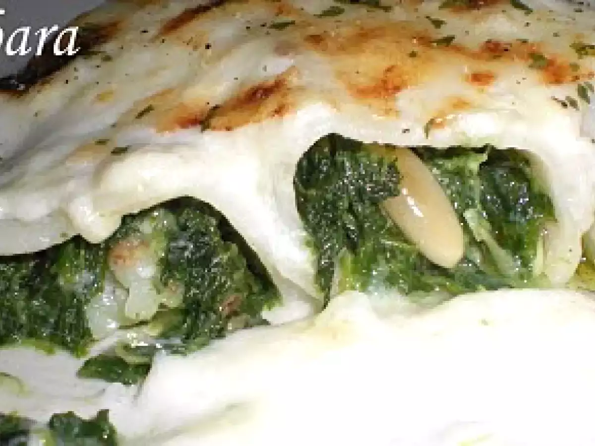 CANELONES DE ESPINACAS Y GAMBAS