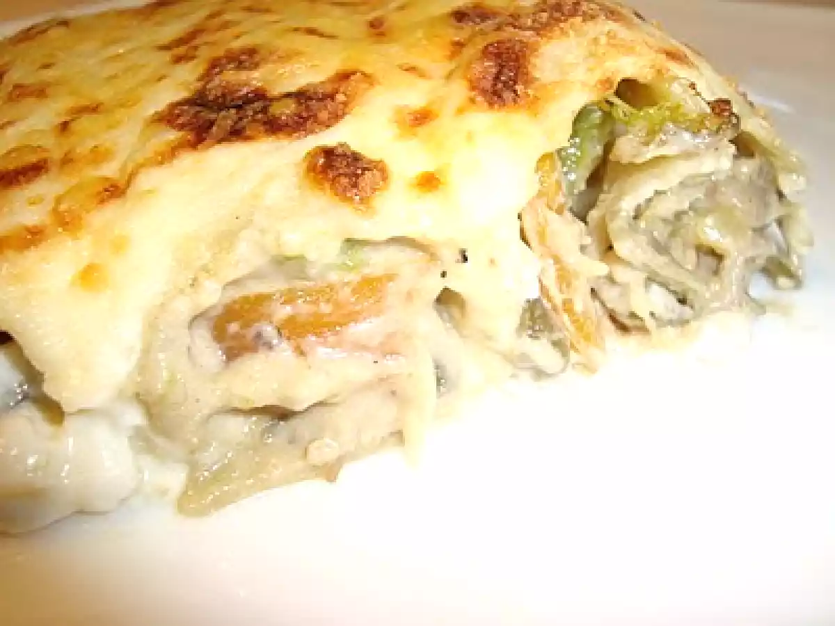 Canelones de hortalizas y setas a la crema de berenjenas