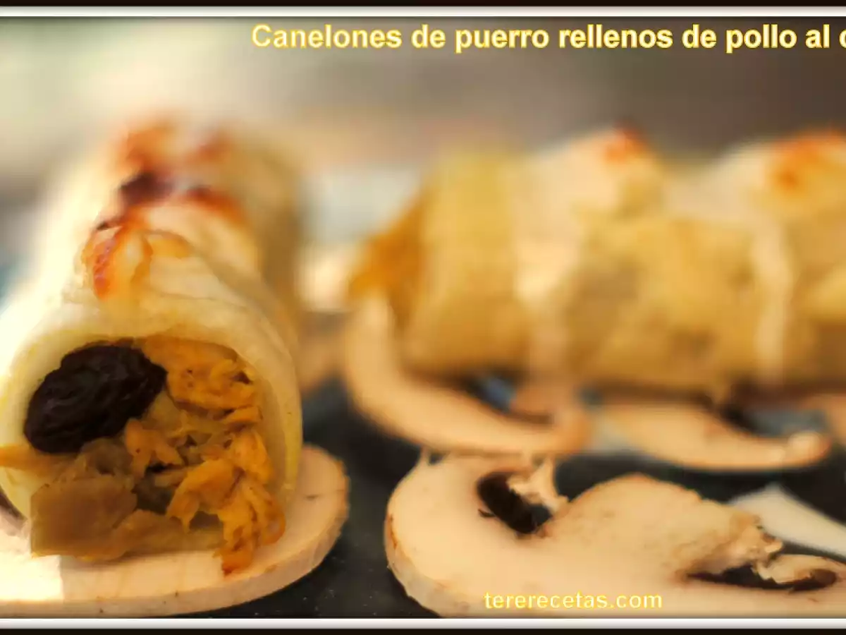 Canelones de puerro rellenos con pollo al curry. - foto 2