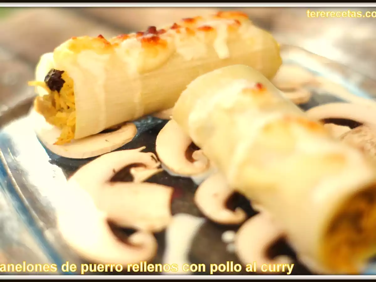 Canelones de puerro rellenos con pollo al curry. - foto 3