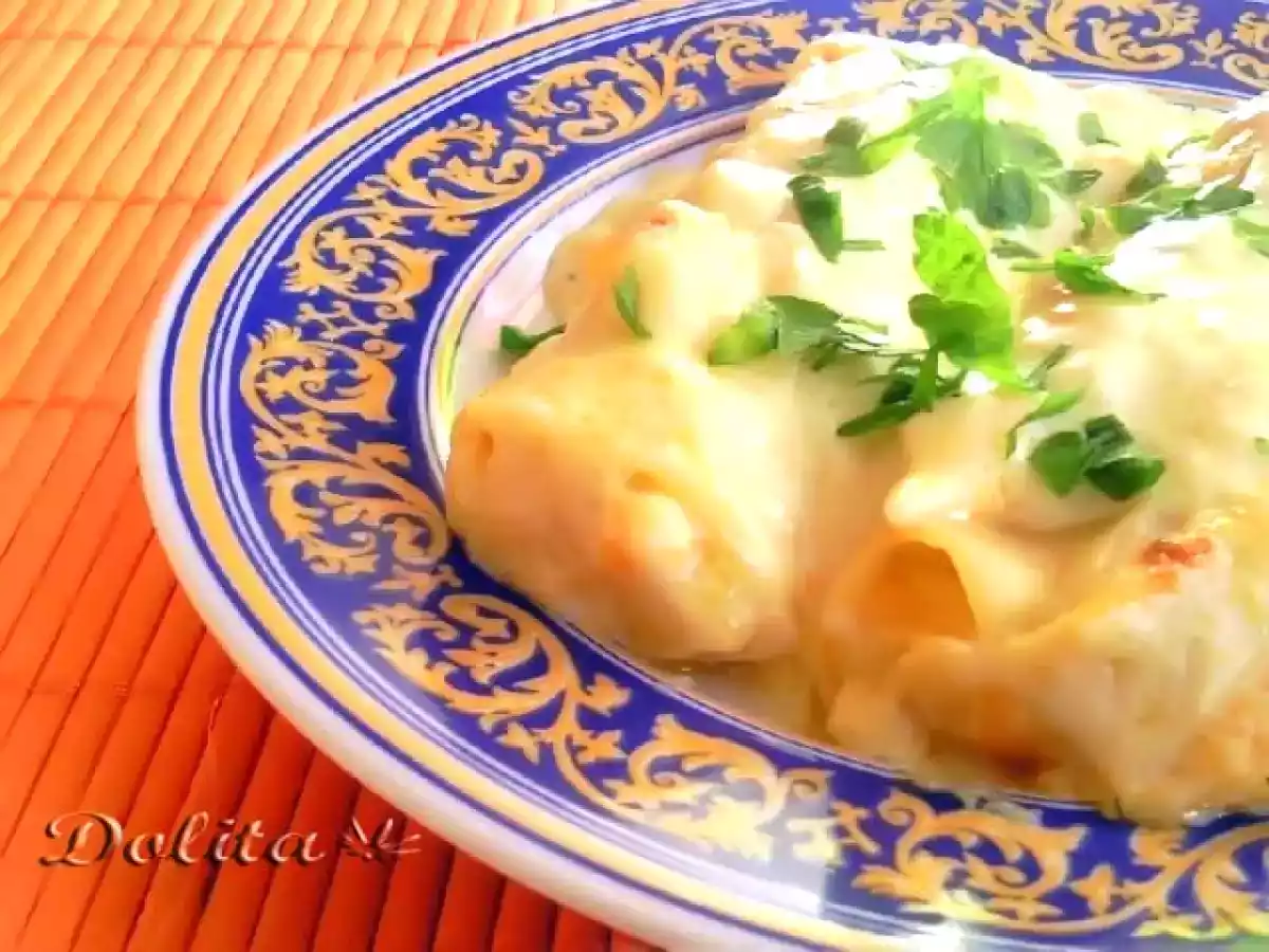 Canelones de rape y langostinos