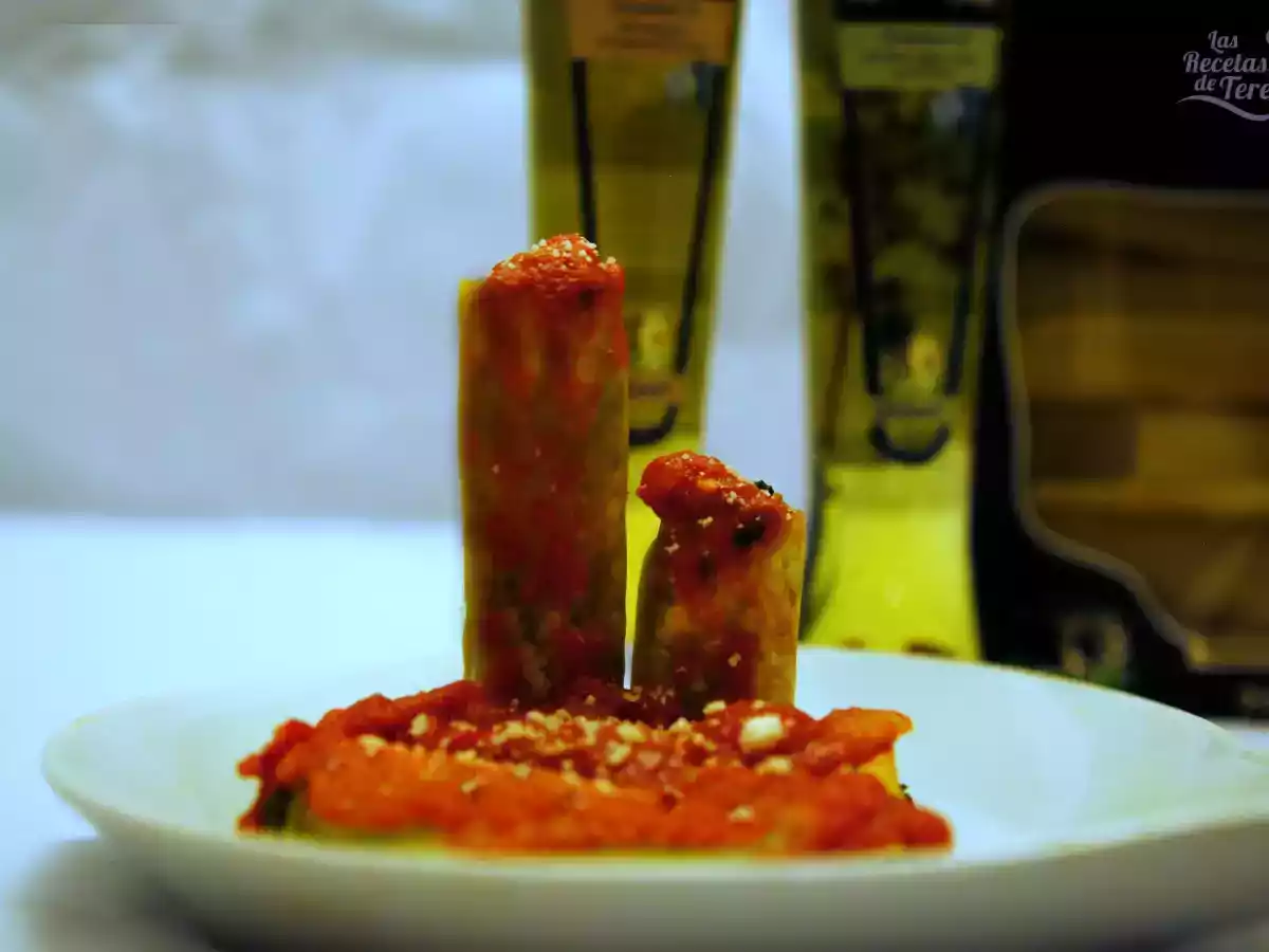 Canelones rellenos de calabaza, espinaca y queso mascarpone